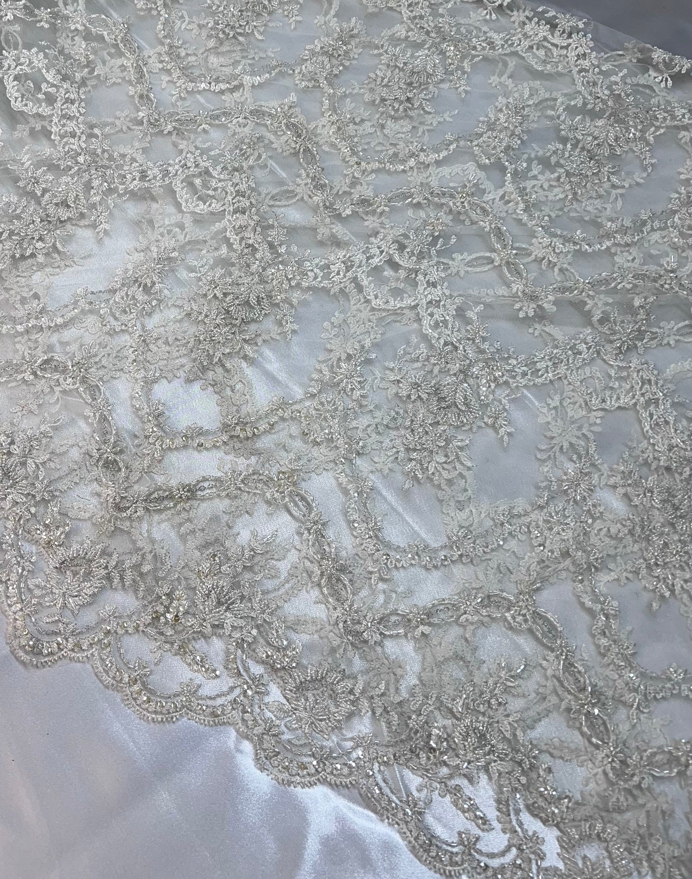 Handmade Bridal Embroidered Beaded Lace Fabric