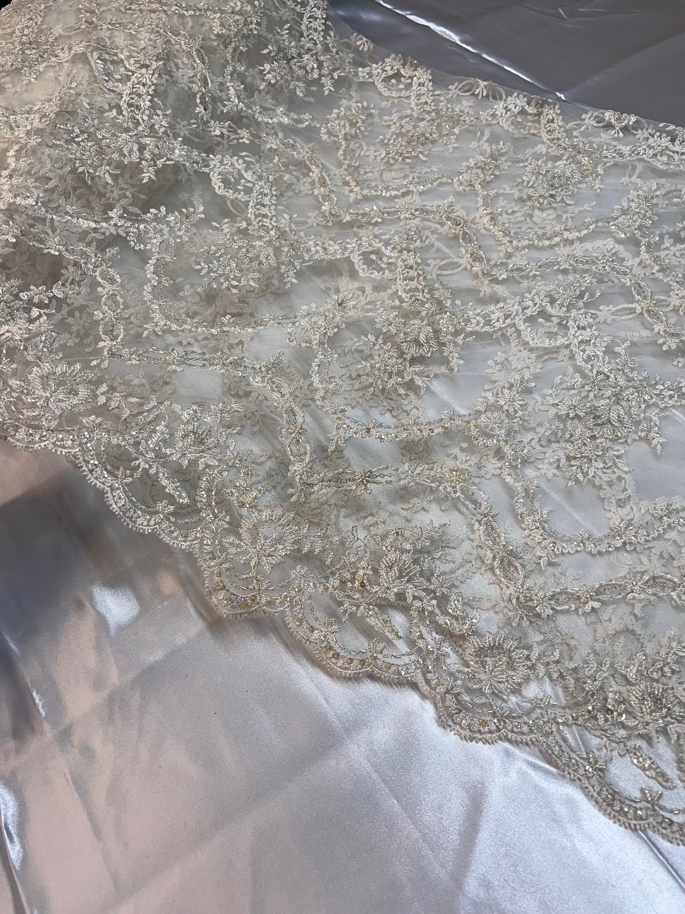 Handmade Bridal Embroidered Beaded Lace Fabric