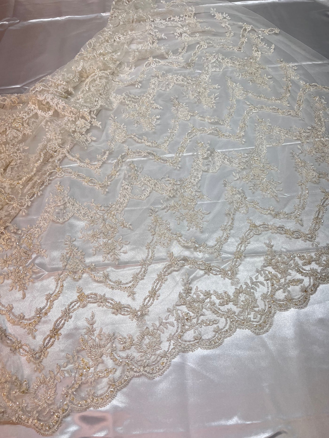 Handmade Bridal Embroidered Beaded Lace Fabric