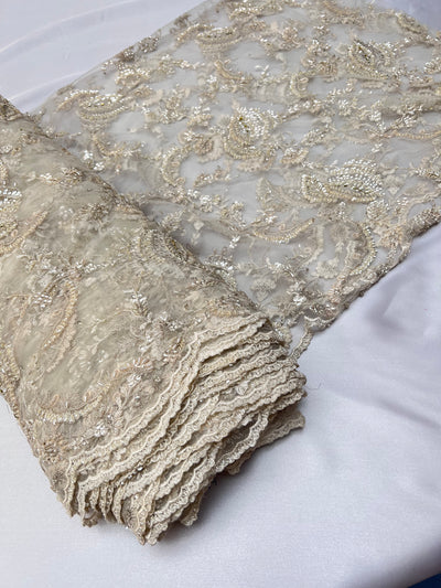 Handmade Bridal Embroidered Beaded Lace Fabric